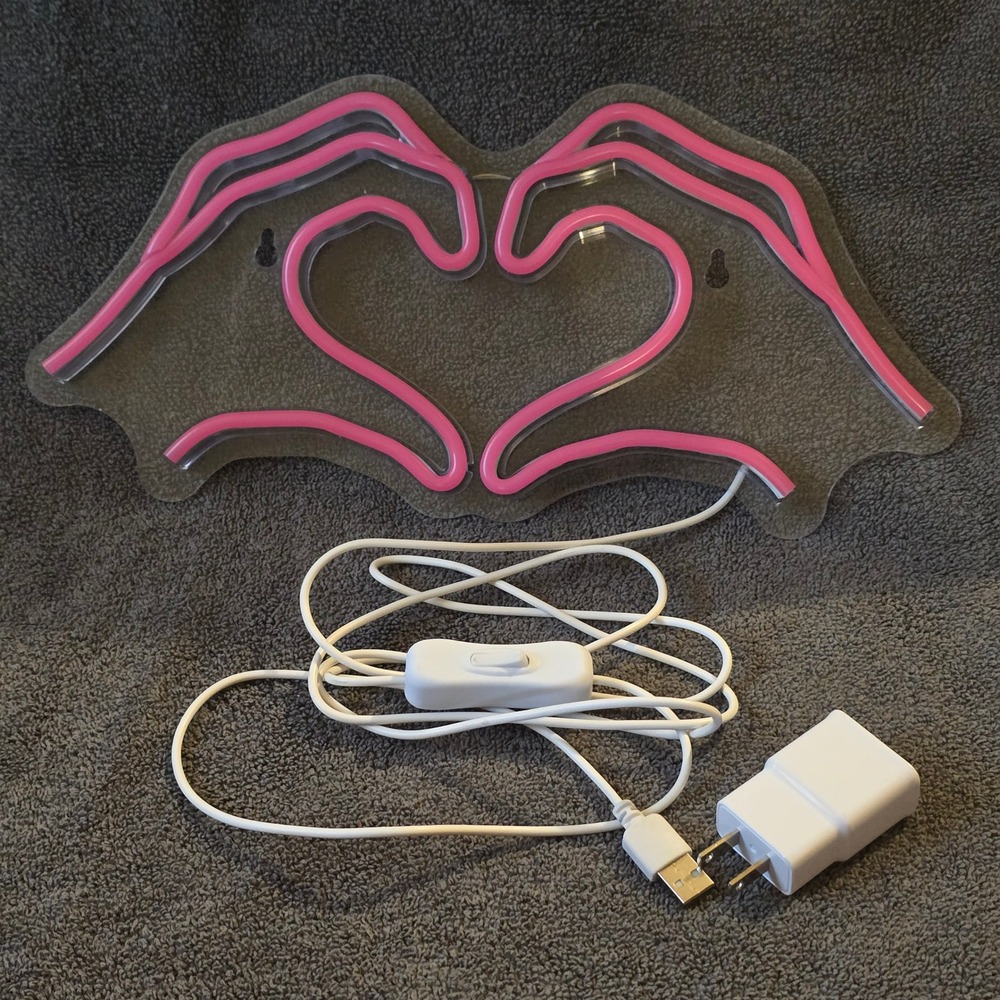 Pink Heart Hands Decor LED Neon Glow Sign Taylor Swift Inspo Swiftie Love Wall